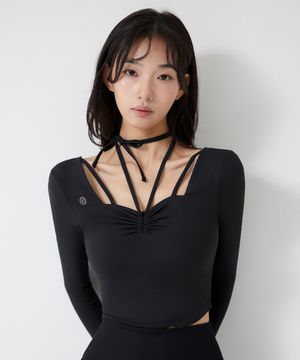 엘플렉스 Rib 셔링 홀터 롱 슬리브_2COLOR