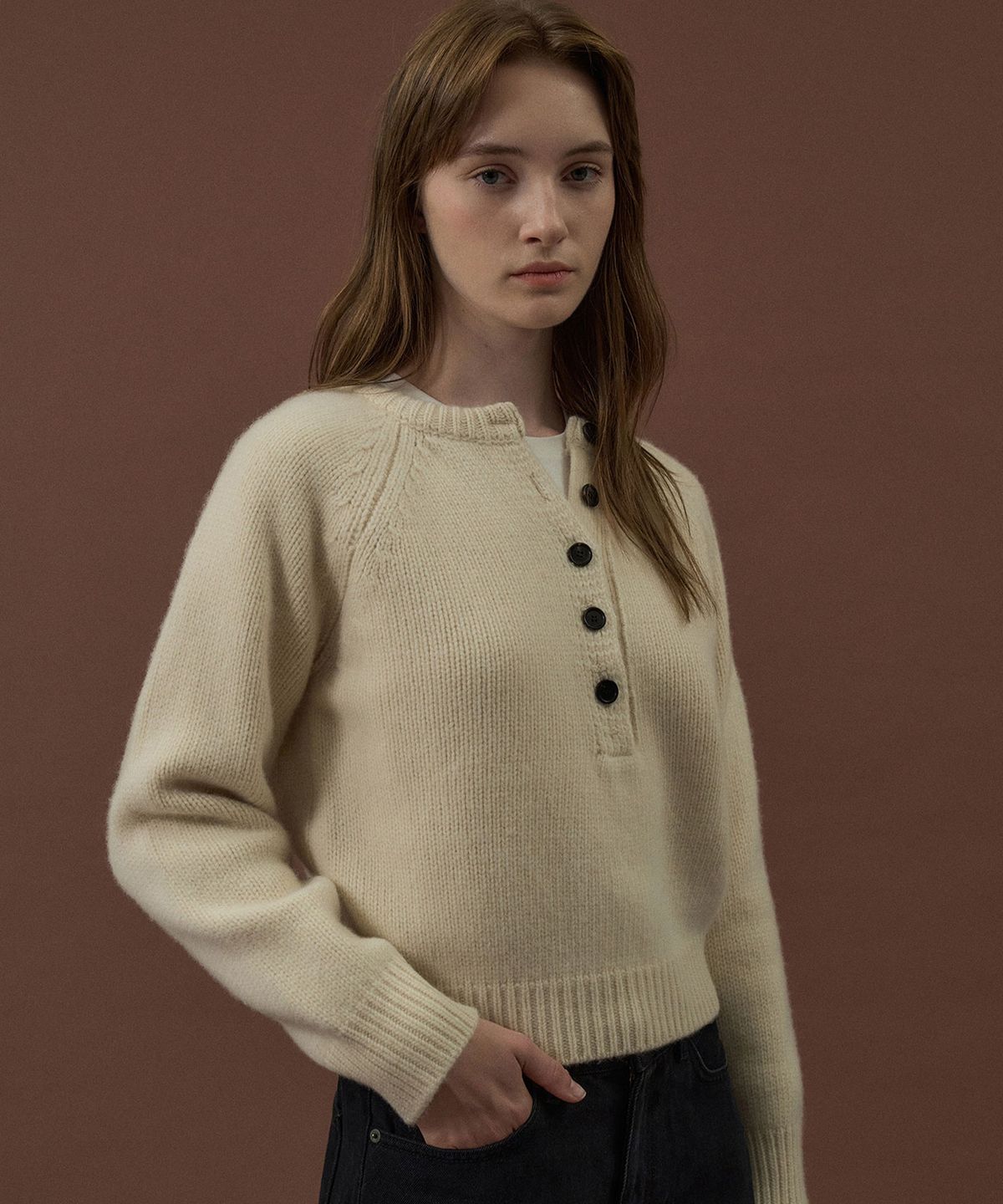 라메레이(LAMEREI) Half-Open Knit Top[LMBDWIKN263]-Cream