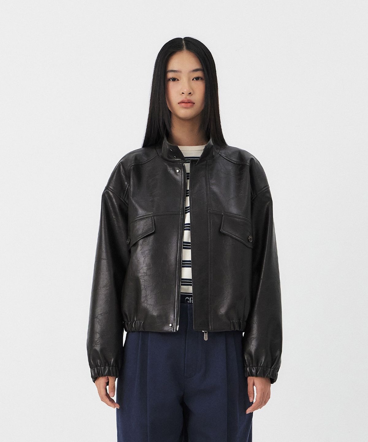 그로브(GROVE) BASTON LEATHER ZIP-UP JACKET