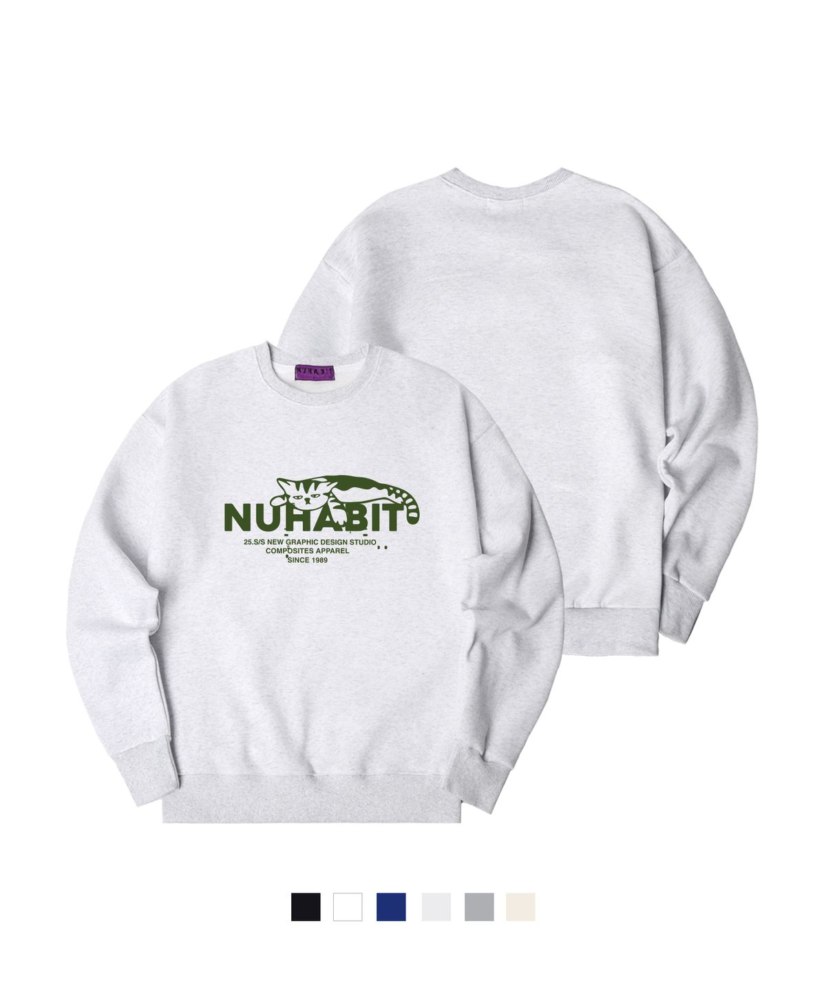 뉴해빗(NUHABIT) N/H TIRED CAT 오버핏 기모 맨투맨 (SOM4-4NH1295)