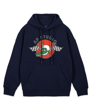 에이피 스튜디오 레이싱 악어 오버핏 와이드 숄더 후디_네이비