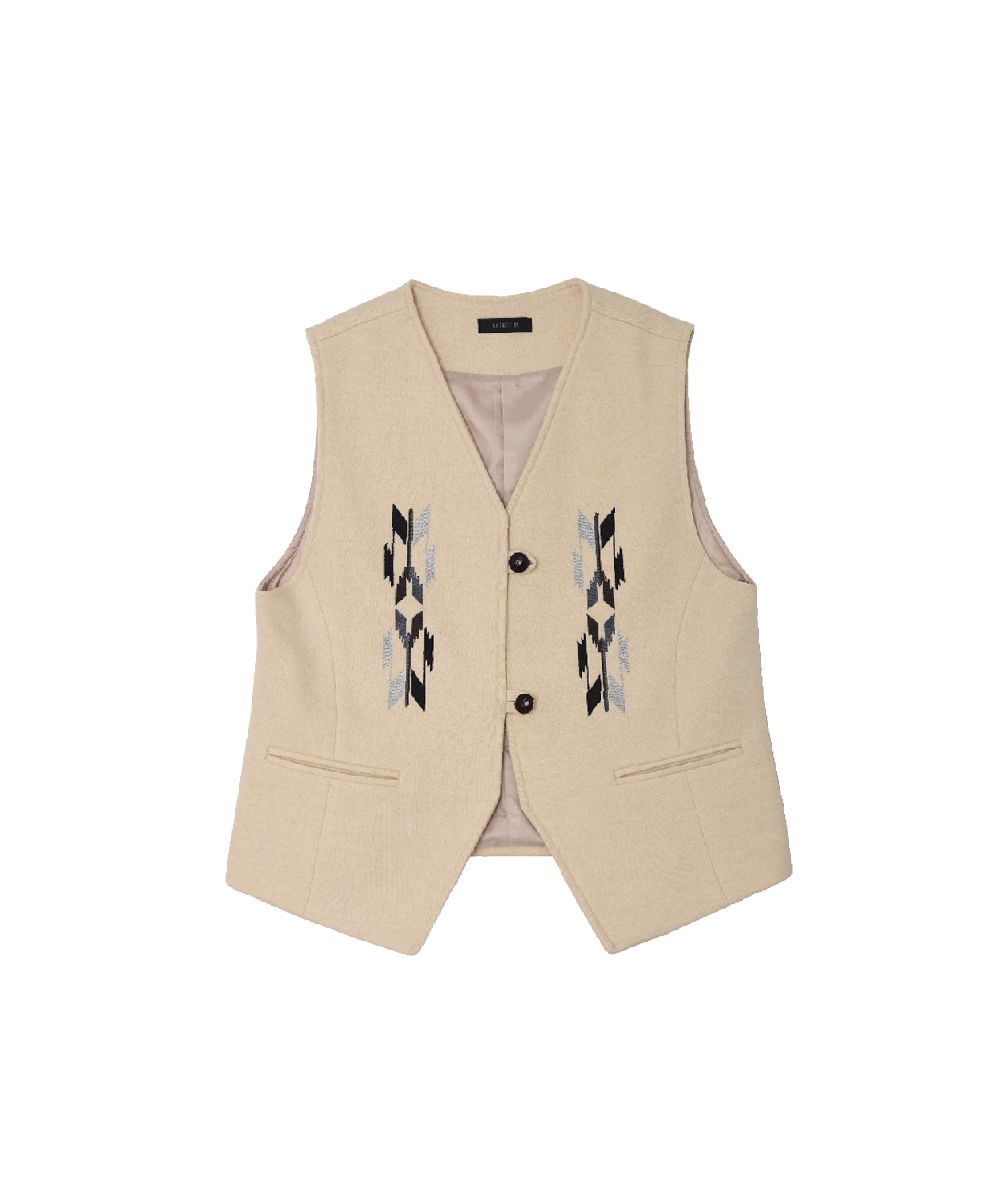 MUSINSA公式 | KOOKEESEE ナバホ刺繍ウールベスト（クリーム）