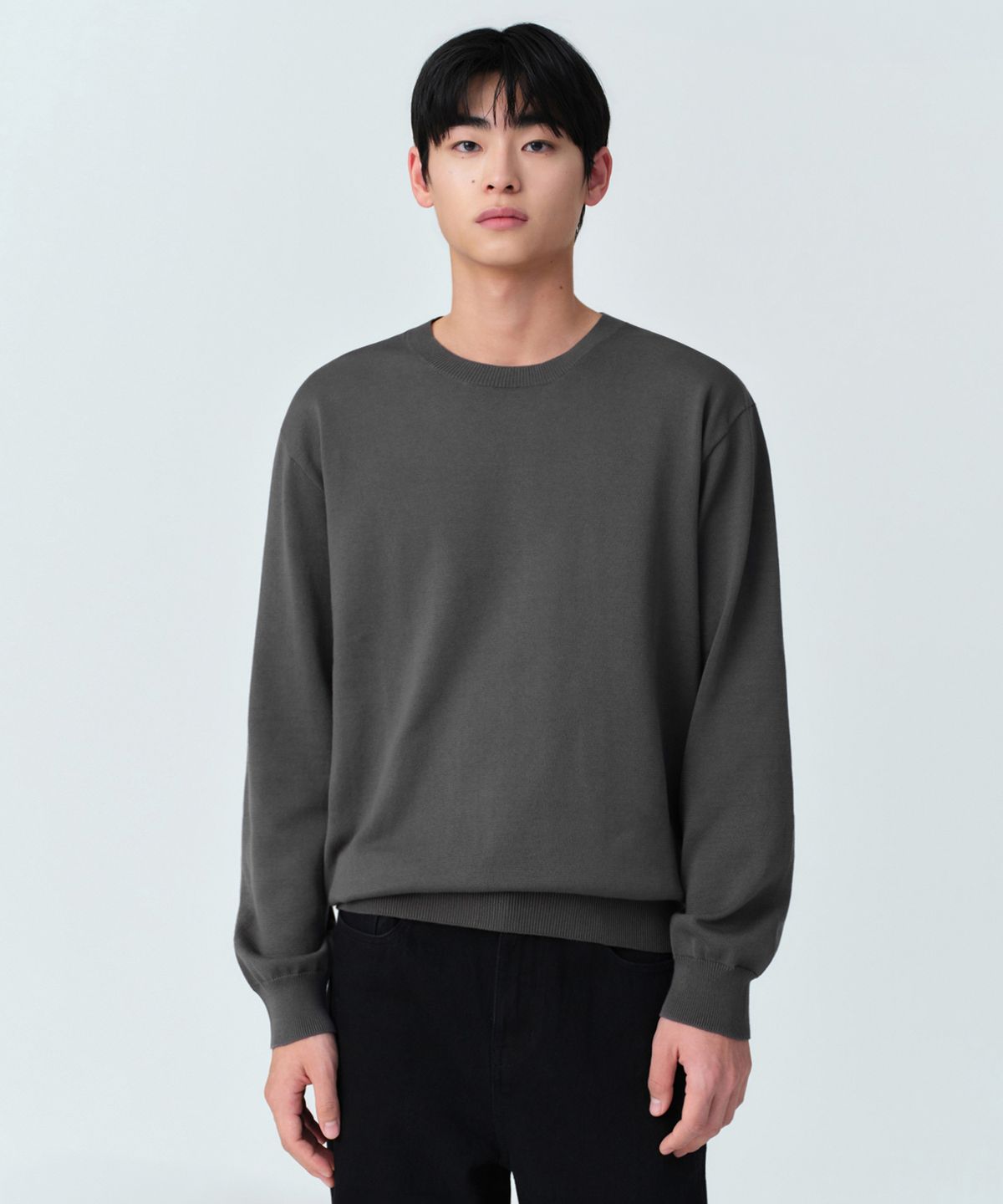 무신사 스탠다드(MUSINSA STANDARD) 워셔블 수피마 코튼 크루 넥 니트 [그레이]