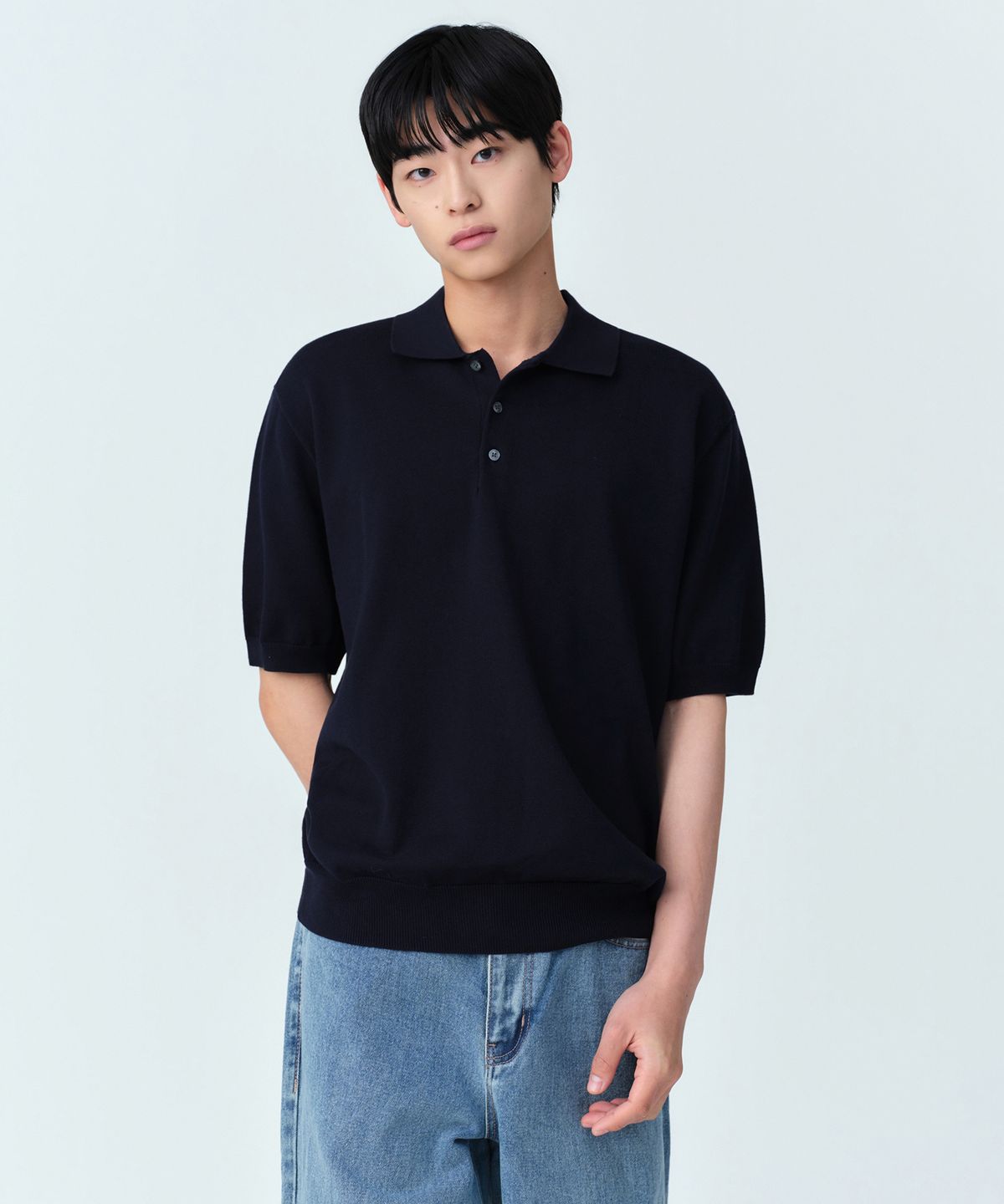 무신사 스탠다드(MUSINSA STANDARD) 워셔블 수피마 코튼 니티드 폴로 셔츠 [네이비]