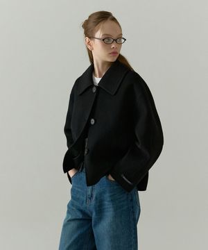캐시미어 카라 핸드메이드 숏 코트 블랙