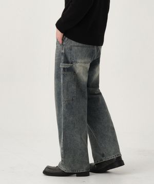 빈티지 워싱 카펜터 벌룬핏 데님 팬츠 유니섹스 (블랙)