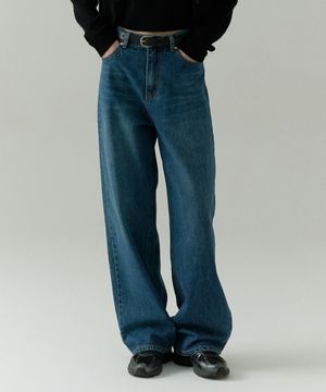 에센셜 와이드 데님 팬츠 다크블루