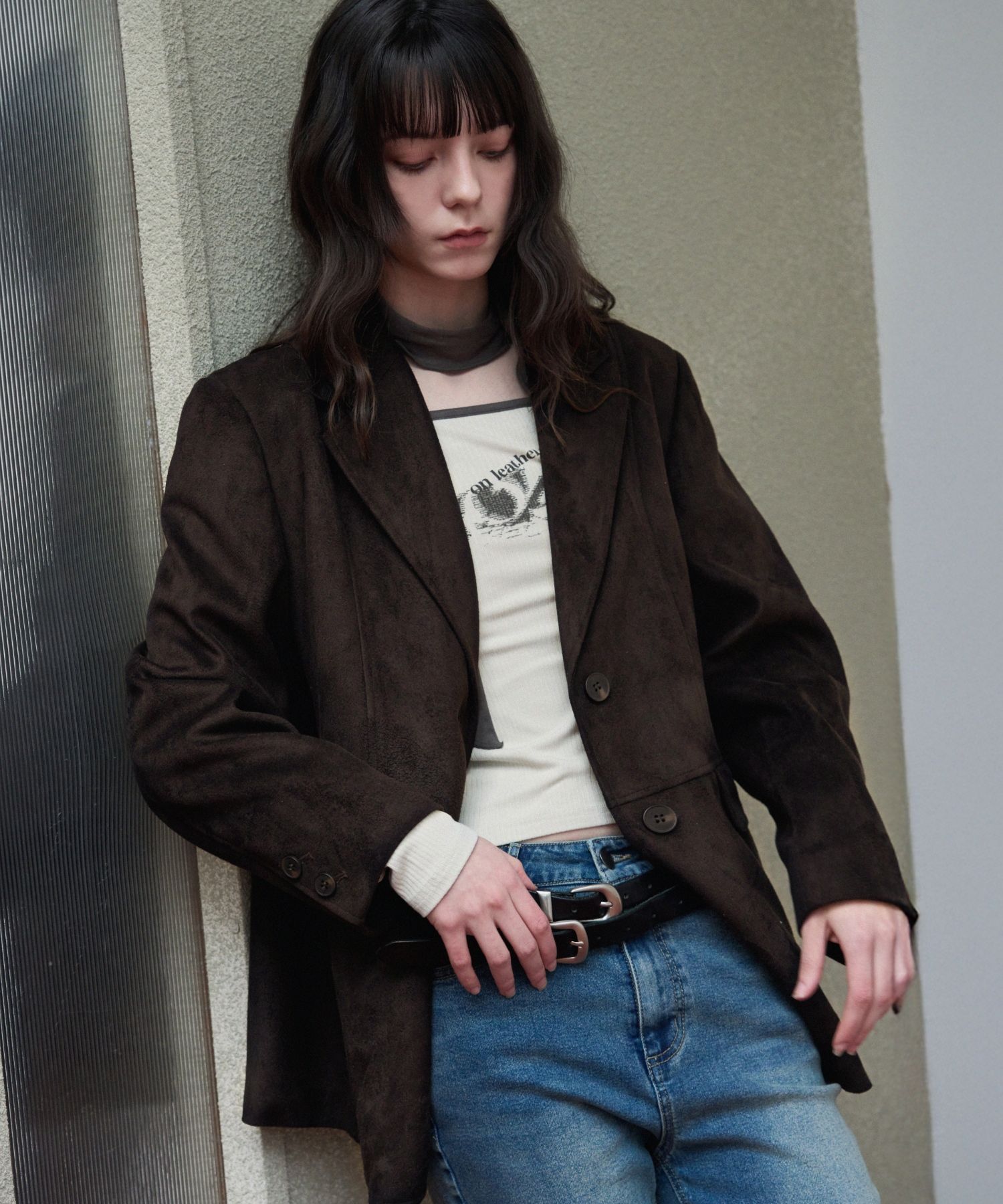 新品　leathery Divide Single Suede Blazer MUSINSA公式 | LEATHERY DIVIDE SINGLE SUEDE BLAZER [DARK BROWN]