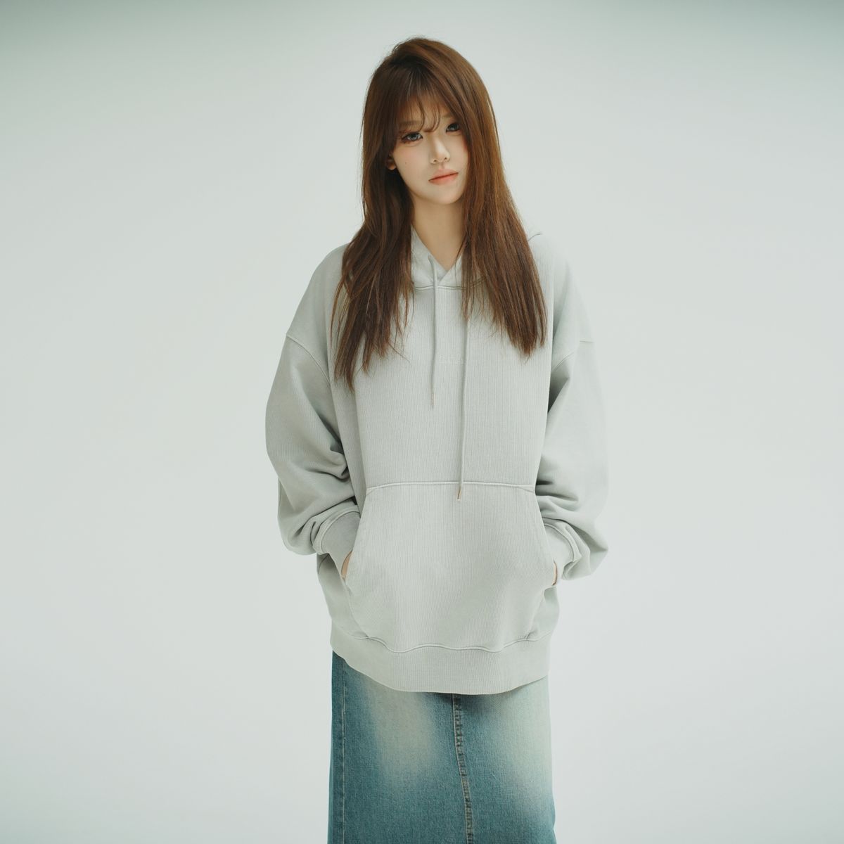 아키아(AKIA) 980g 오버사이즈 후드 - 피그먼트다잉 [ 문 그레이 ]