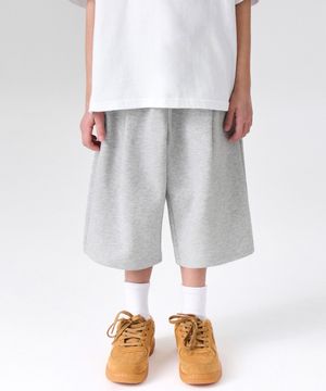 더블 니트 원 턱 버뮤다 스웨트 팬츠 [미디엄 그레이]