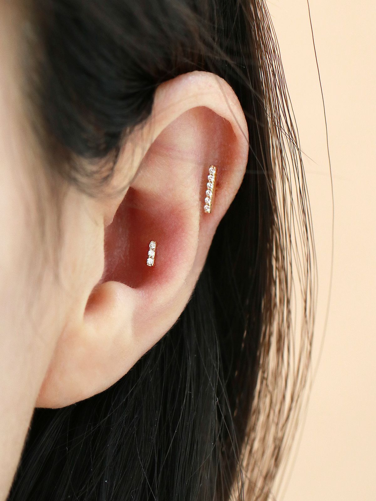 미니멀피어싱(MINIMALPIERCING) 14K 큐빅 스틱 피어싱 귀걸이 S,M