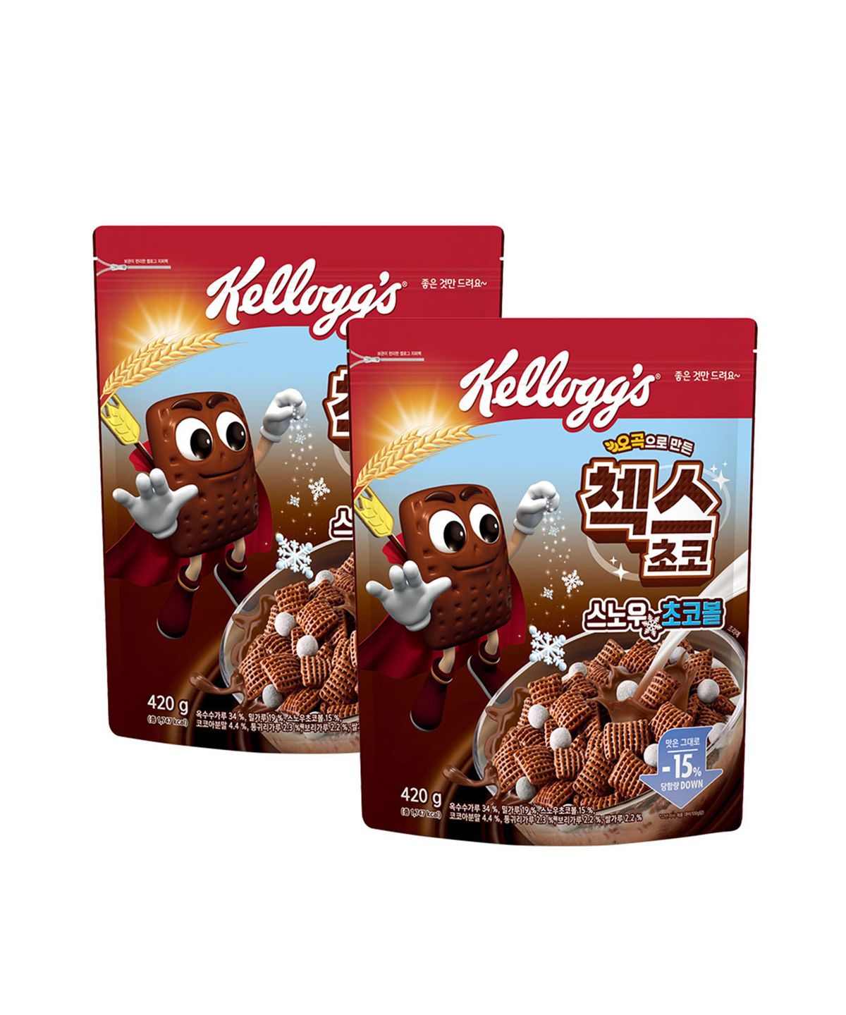 켈로그(KELLOGG) 오곡 첵스초코 스노우초코볼 420g 2개