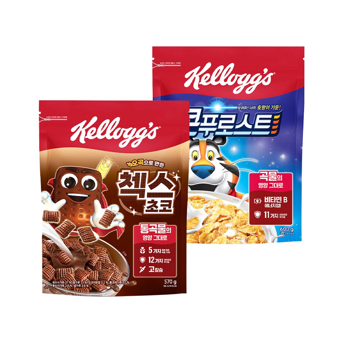켈로그(KELLOGG) 오곡 첵스초코 570g 1개 + 콘푸로스트 600g 1개