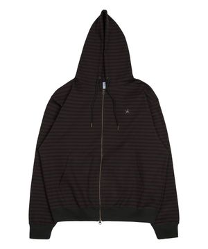 TCM stripe hooded zip-up (charcoal/burgundy)