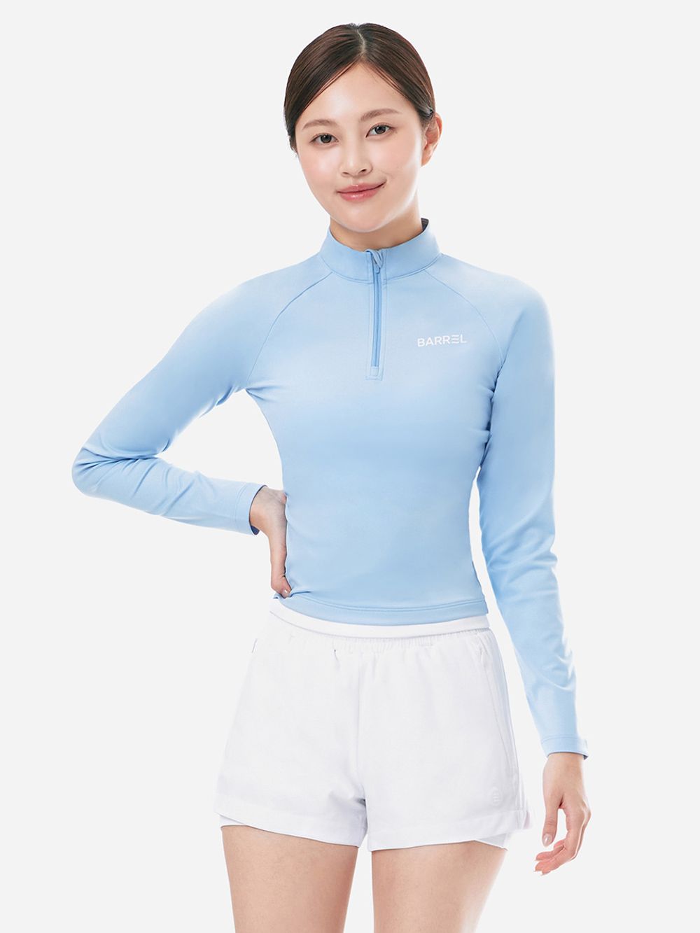 우먼 에센셜 하프 집업 크롭 래쉬가드 아쿠아블루 (B5SWWCR001AQB)