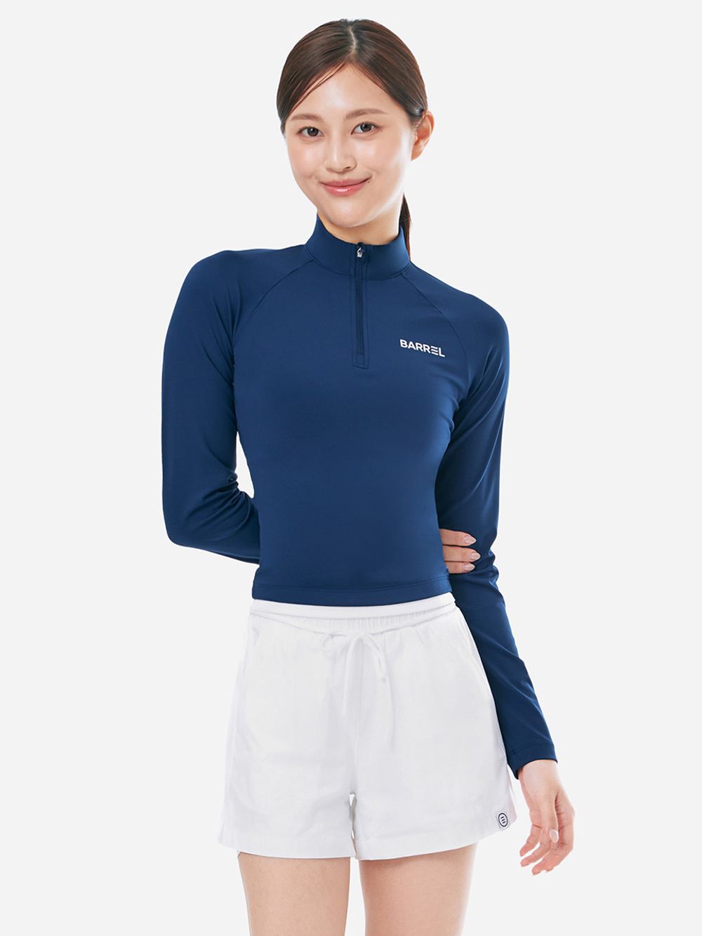 우먼 에센셜 하프 집업 크롭 래쉬가드 네이비 (B5SWWCR001NAV)