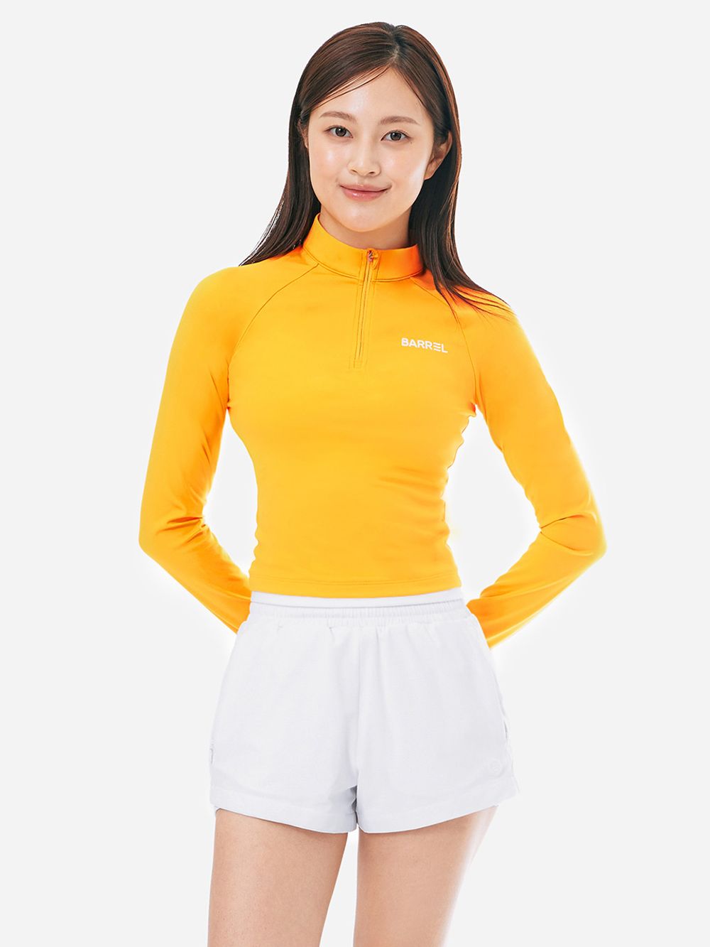 우먼 에센셜 하프 집업 크롭 래쉬가드 옐로우 (B5SWWCR001YLW)
