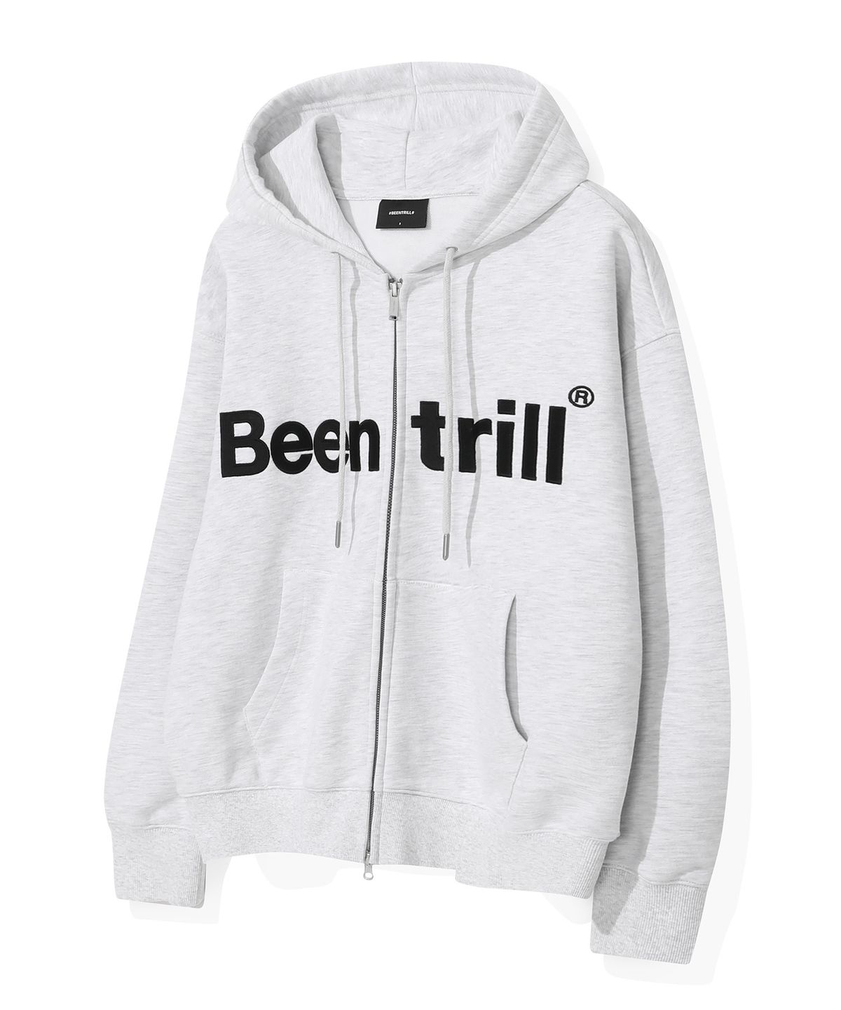 빈트릴(BEENTRILL) 에센셜 빅로고 후드 집업(아이스 그레이)