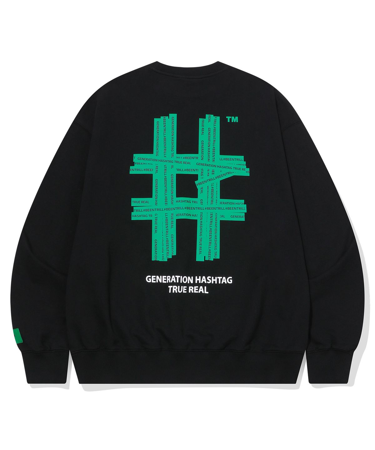 빈트릴(BEENTRILL) 그린 해시태그 맨투맨(블랙)