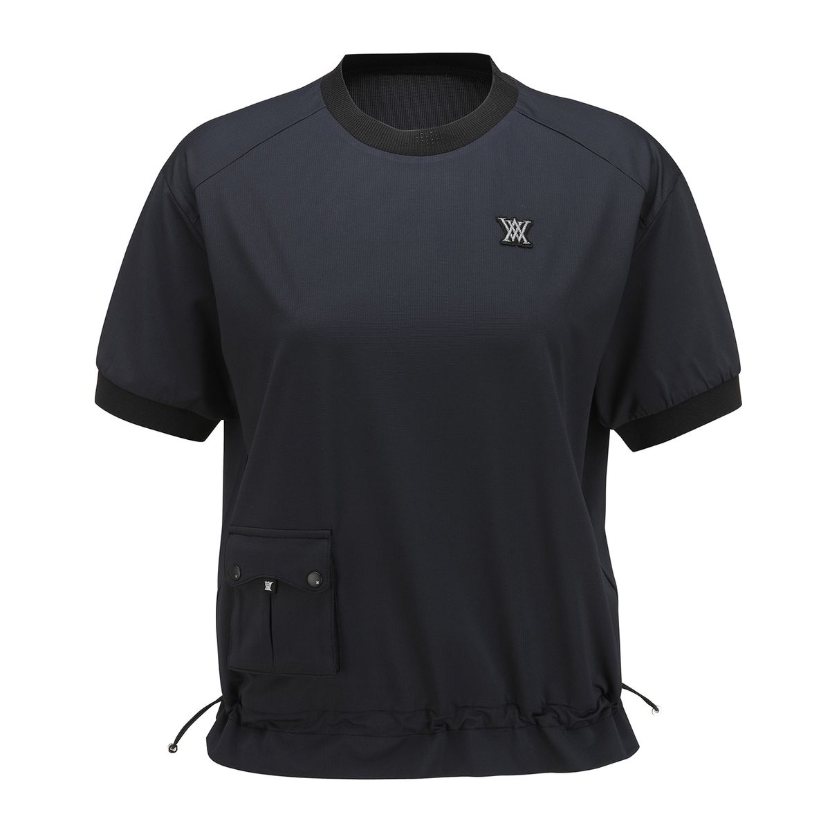 어뉴골프(ANEW GOLF) WOMEN WOVEN BLOCK MOCK NECK T-SHIRT_BK