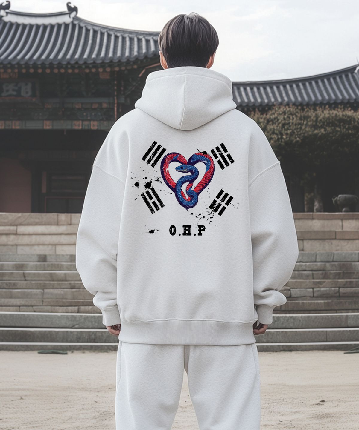 원헌드레드퍼센트(OHP) OHPxAIDAEVE b태극스네이크 오버핏 헤비 후드