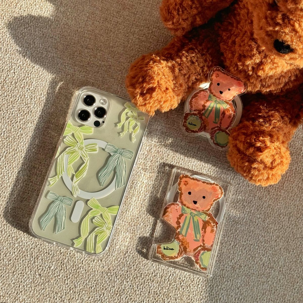 베비카소(BABICASSO) [Slim Magsafe]Ribbon Bear  Case & Clear CardPocket Set