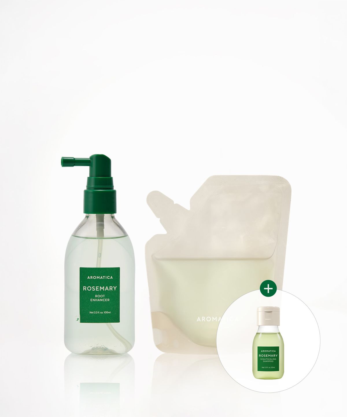 아로마티카(AROMATICA) [모근영양 헤어토닉] 로즈마리 루트 인핸서 100ML 본품+리필 세트 (여행용 샴푸 증정)