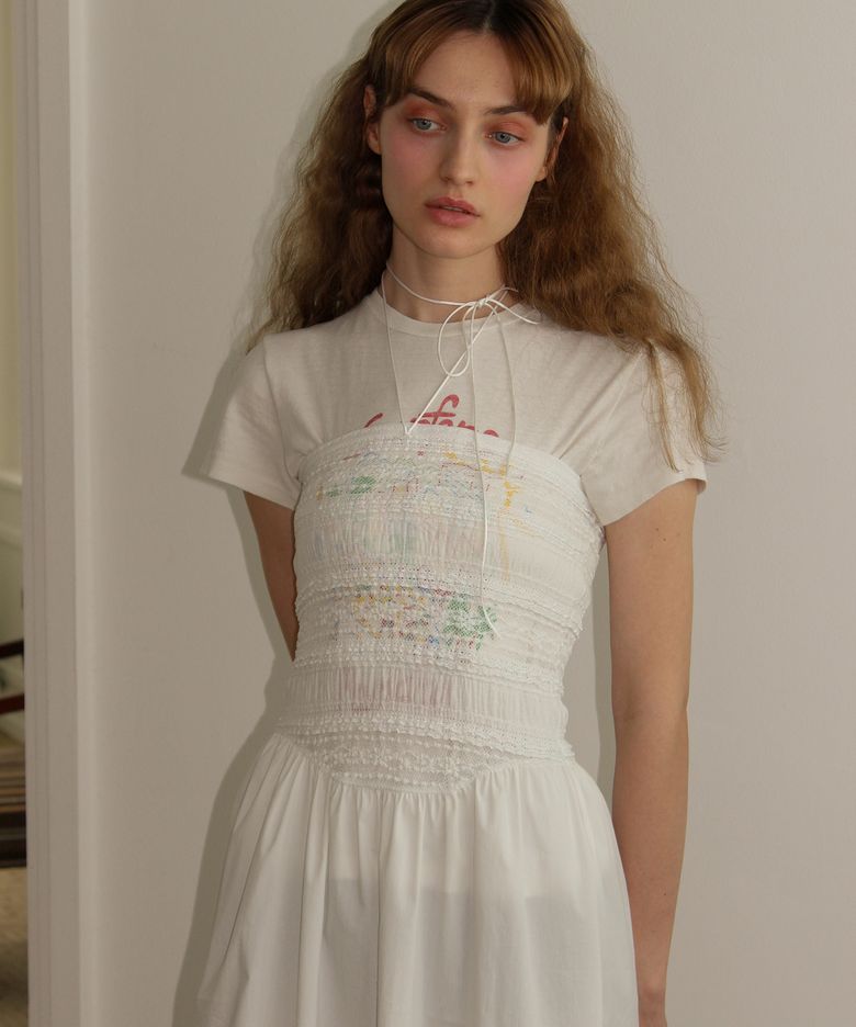 Lace tube top midi dress / White