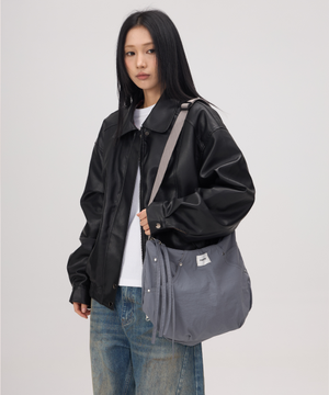 스트링 포켓 숄더백-그레이