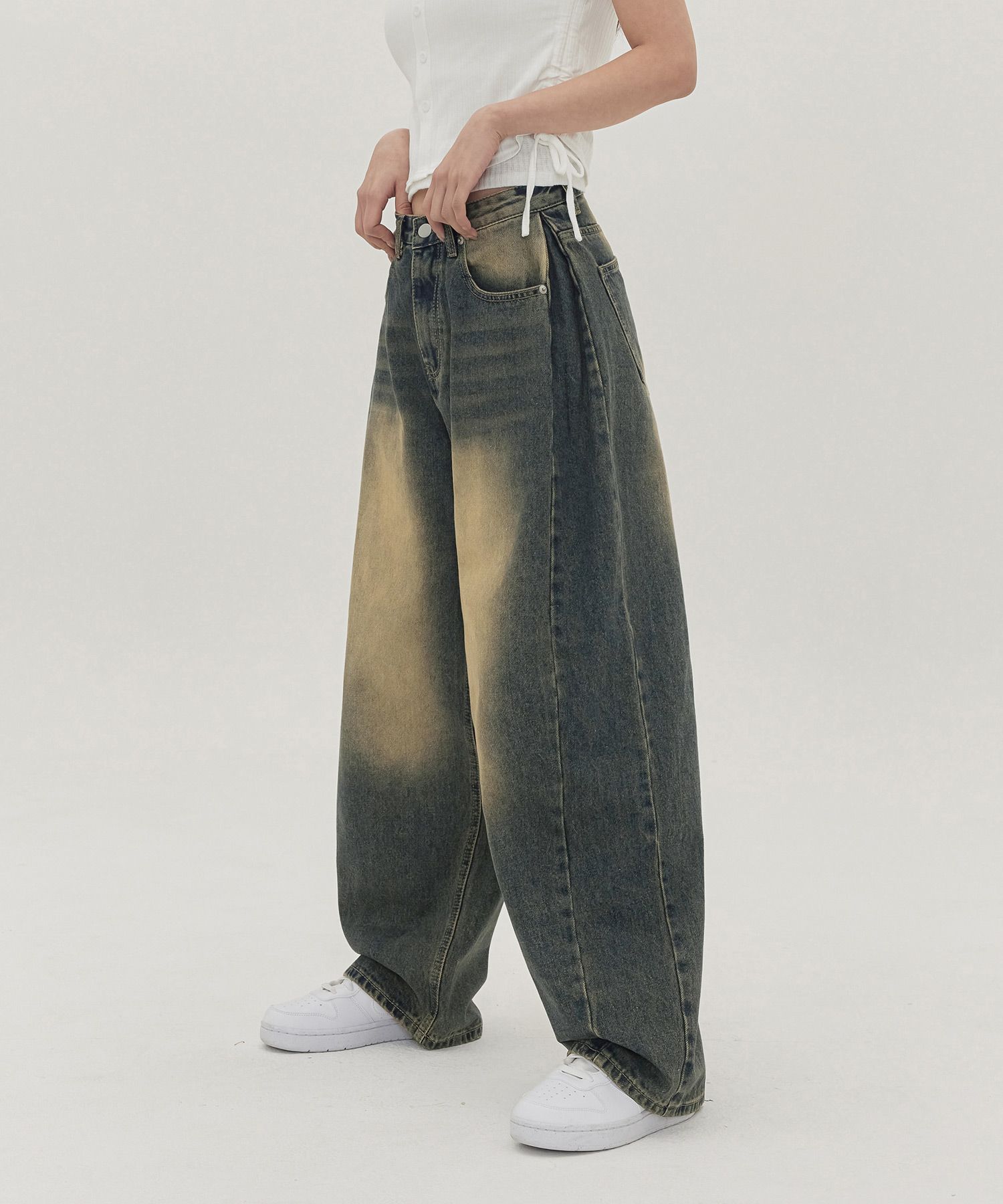 MUSINSA | JINMANIA Unisex Side Pintuck Balloon Wide Denim