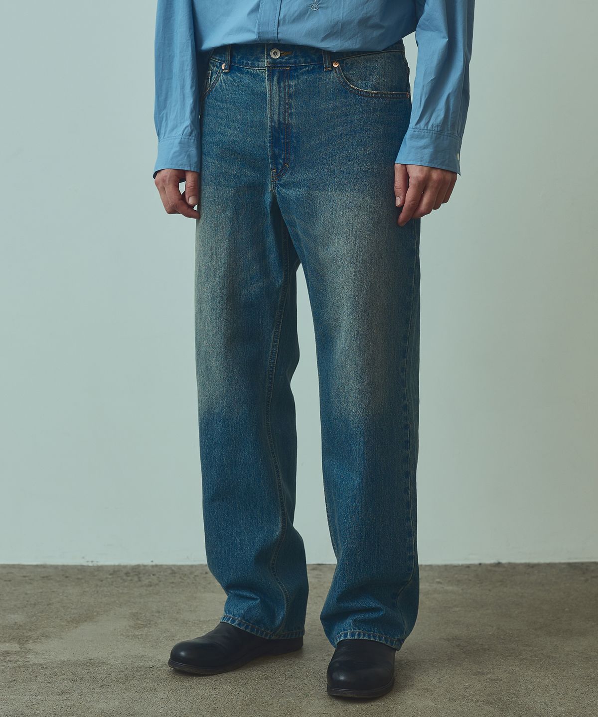 유니폼브릿지(UNIFORM BRIDGE) 002 straight denim pants 12.5oz indigo washed