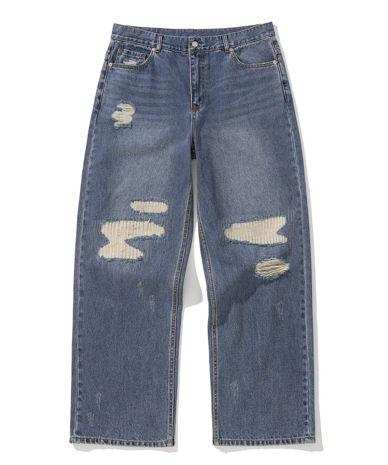 destroyed denim pants 11.5oz indigo washed