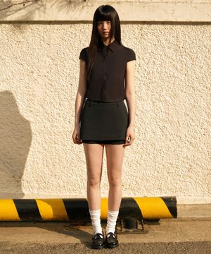 우먼즈 레이어드 미니 스코츠 [차콜 그레이]