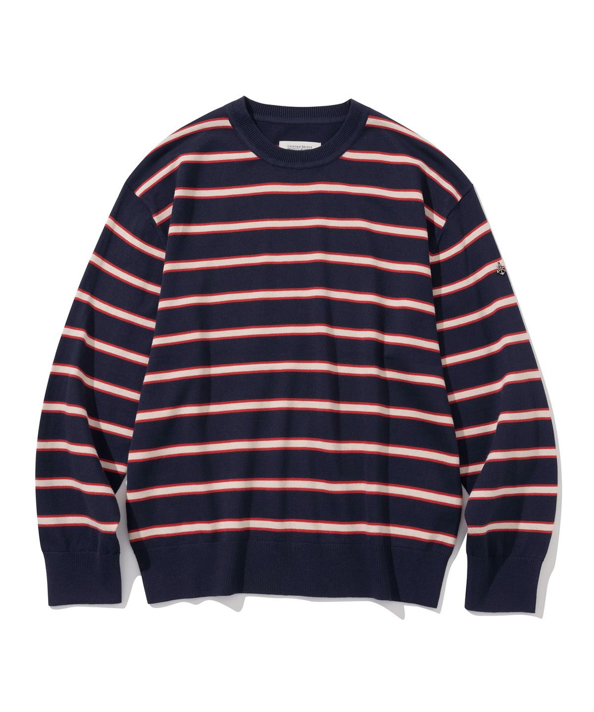유니폼브릿지(UNIFORM BRIDGE) stripe crew neck knit navy