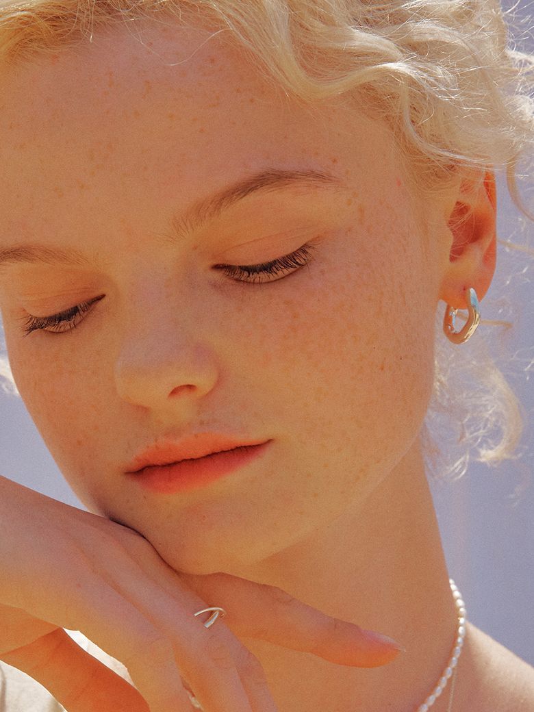 [925 silver] makana simple wave ring earrings