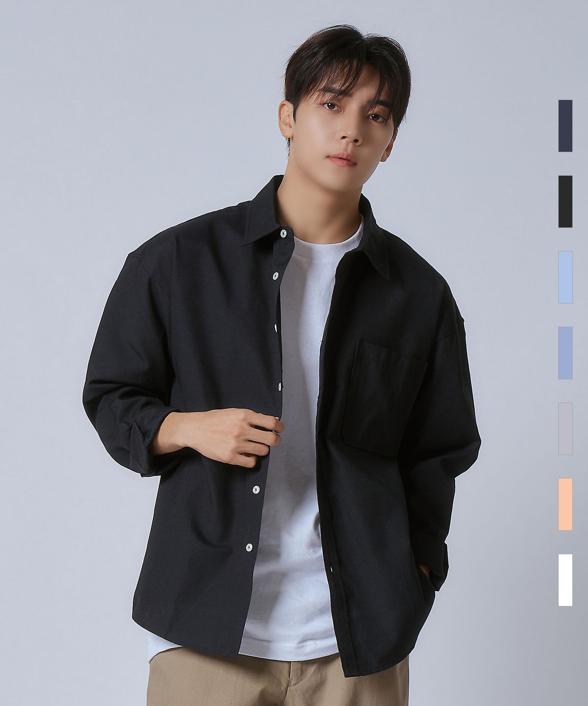 엘엑스티(LXT) 옥스포드 솔리드 포켓 오버 셔츠 [블랙]