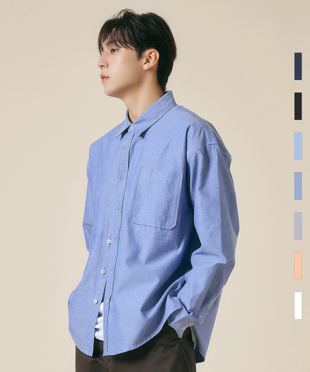 엘엑스티(LXT) 옥스포드 솔리드 포켓 오버 셔츠 [다크블루]