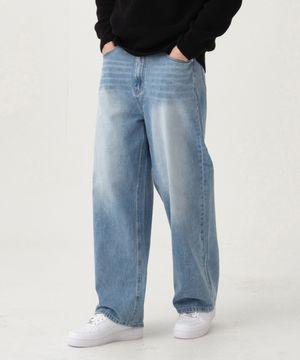 루즈 워시드 벌룬핏 와이드 데님 팬츠 유니섹스 (연청)