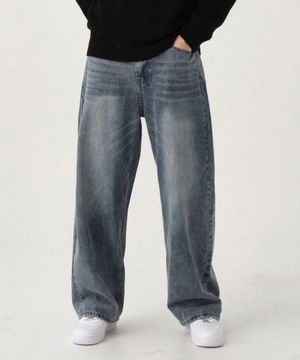 루즈 워시드 벌룬핏 와이드 데님 팬츠 유니섹스 (그레이)