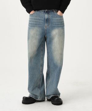 루즈 워시드 벌룬핏 와이드 데님 팬츠 유니섹스 (빈티지블루)