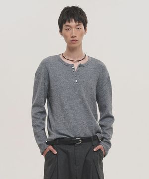 소프트 헨리넥 슬리브 니트 - 그레이