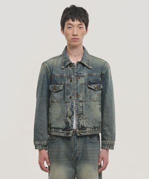 필치 워시드 데님 트러커 자켓 - 모스 인디고