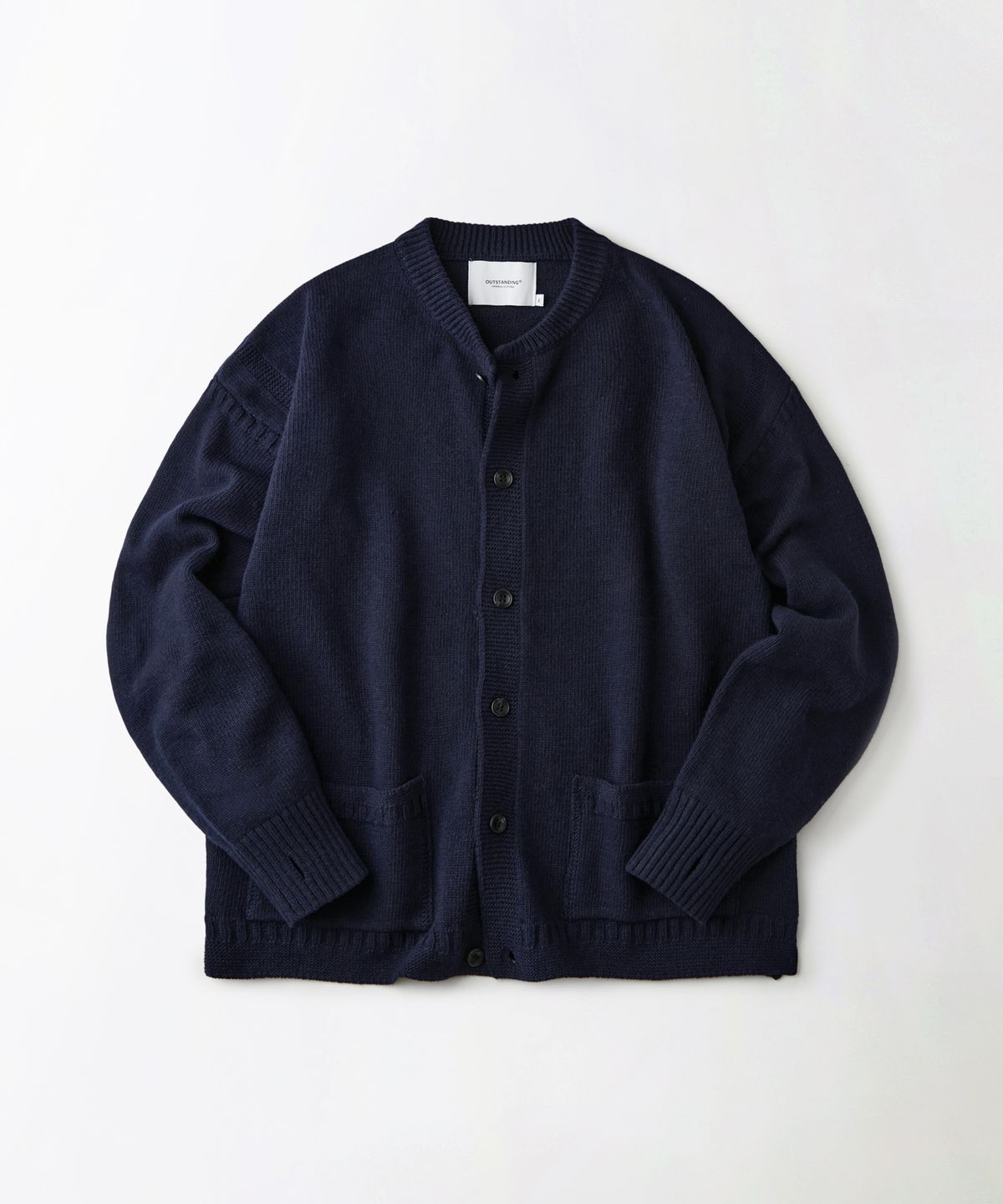 아웃스탠딩(OUTSTANDING) LAMBSWOOL FISHERMAN CARDIGAN_NAVY