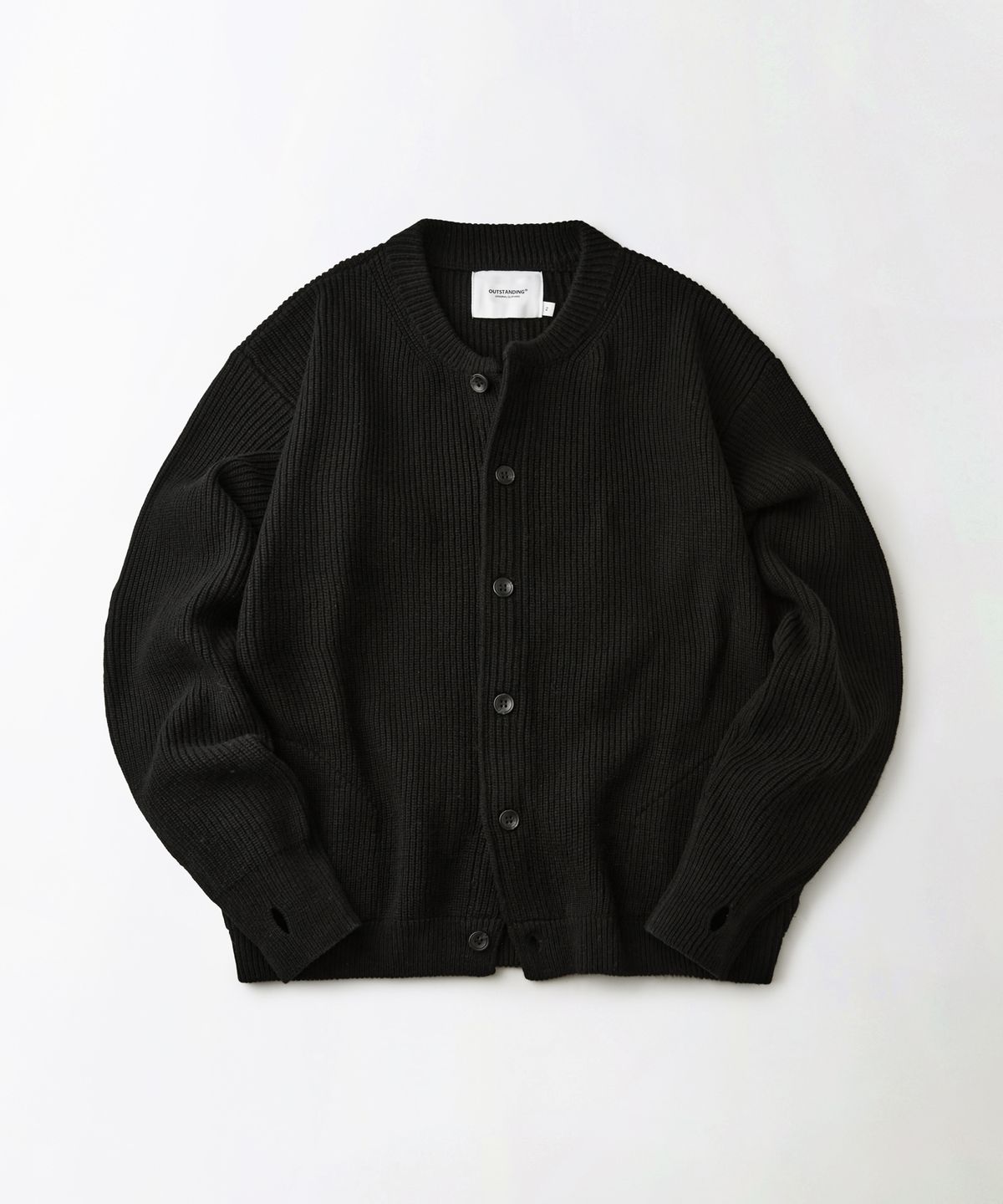 아웃스탠딩(OUTSTANDING) LAMBSWOOL ROUND NECK CARDIGAN_BLACK