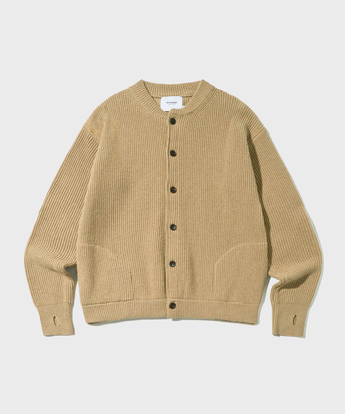 아웃스탠딩(OUTSTANDING) LAMBSWOOL ROUND NECK CARDIGAN_BEIGE