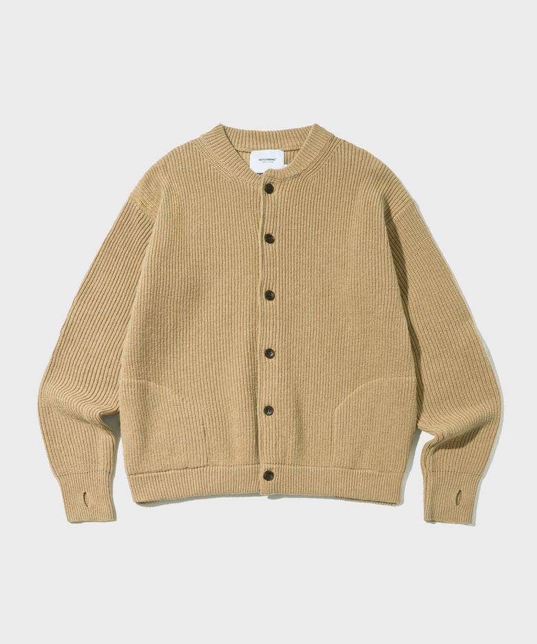 LAMBSWOOL ROUND NECK CARDIGAN_BEIGE