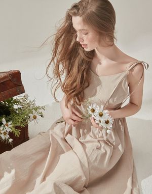 클레흐 리본타이 롱 원피스 - Beige