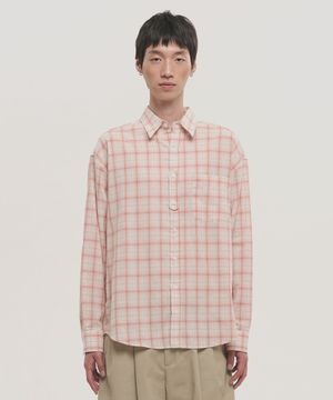 빈티지 코튼 체크 셔츠 - 핑크