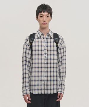 빈티지 코튼 체크 셔츠 - 블랙