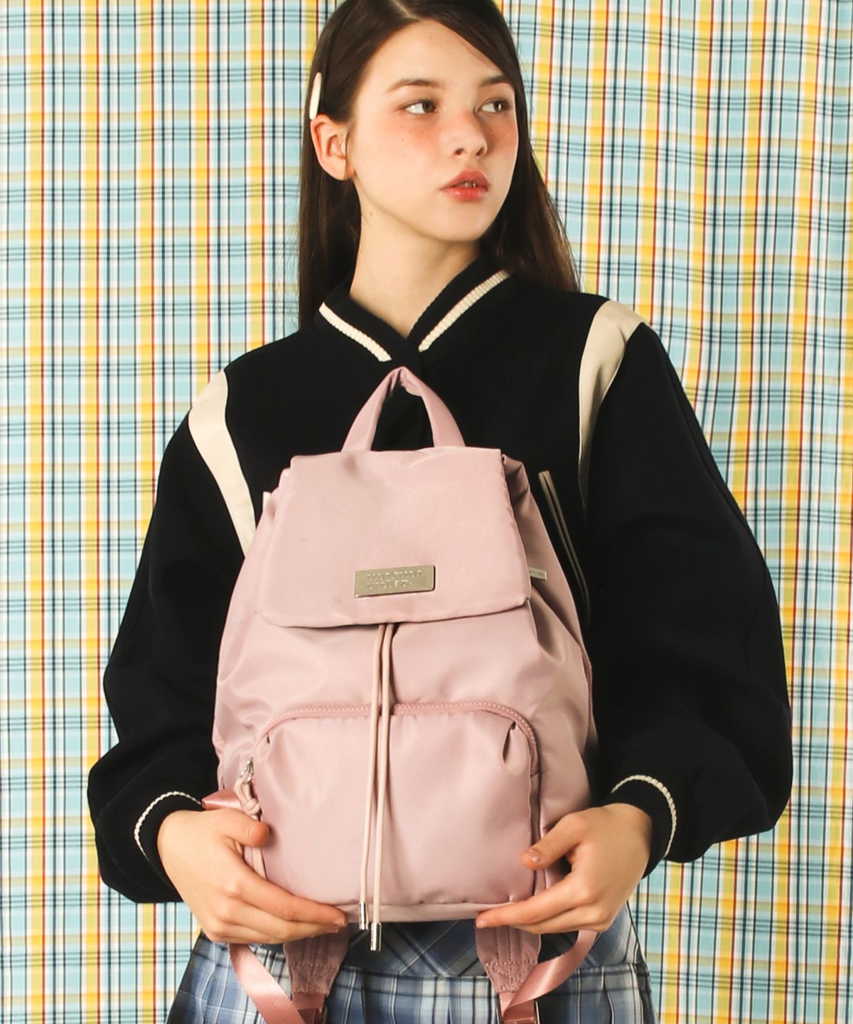 마스마룰즈(MASMARULEZ) 304 Small nylon draw flap backpack_Pink